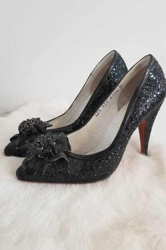 Public Desire Midnight Black Glitter Wrap Around Diamante Bow Pointed Toe  High Heel | Lyst UK
