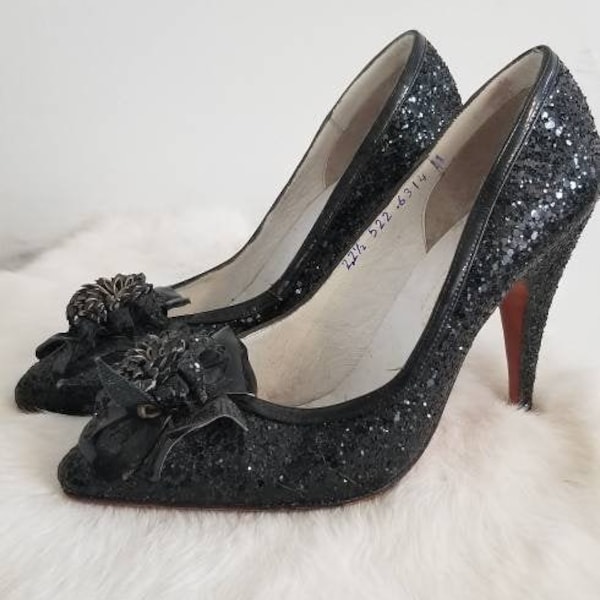 Black Glitter Heels Etsy