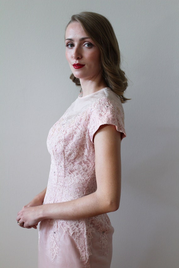 Vintage 1950's Short Sleeve Pink Party Dress with… - image 8