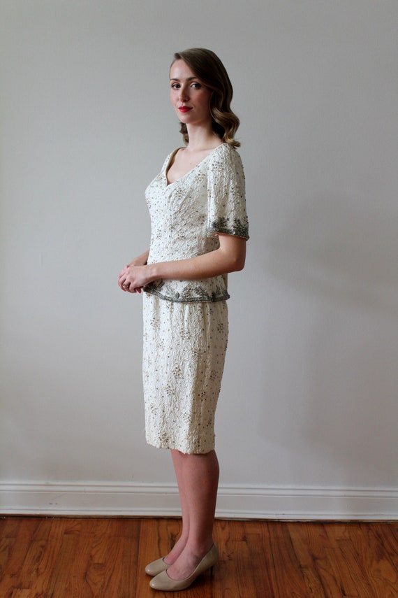 Vintage 1980s Short Sleeve Beaded Party Dress - image 7