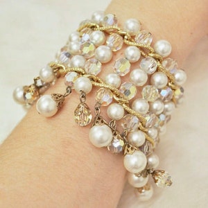 Vintage 1960&#39;s Pearl AB Statement Bracelet - Wedding Jewelry, Anniversary, Gift for Her