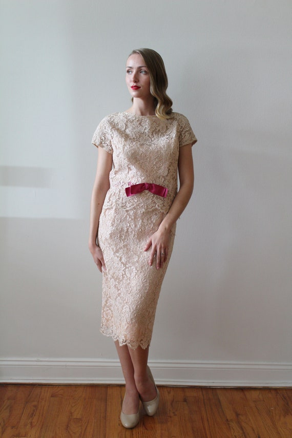Vintage 1950's -60's Pink French Lace Party Dress… - image 4