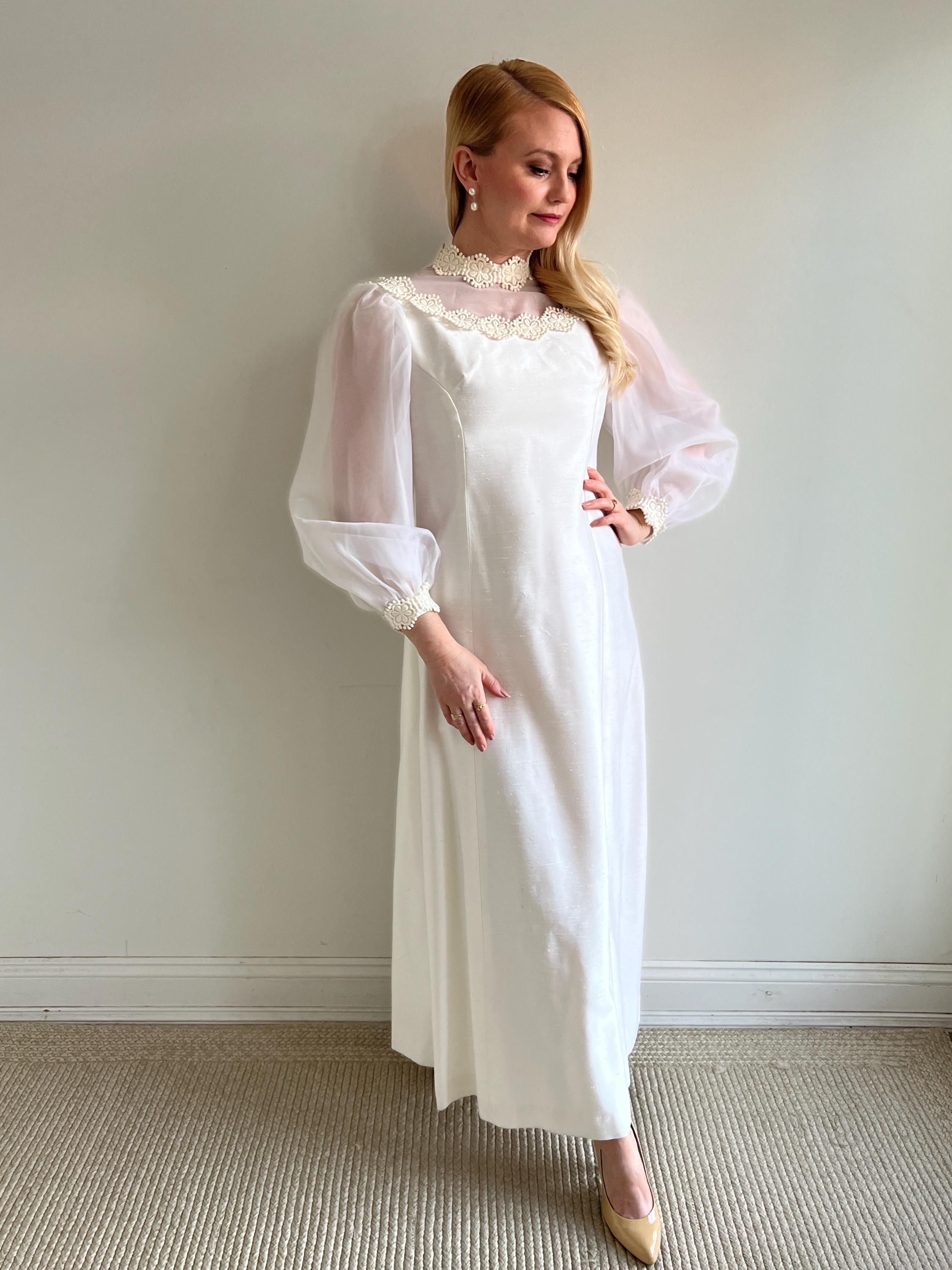A Vintage 1960s Lorrie Deb Bright Ivory Dupioni Shift Wedding