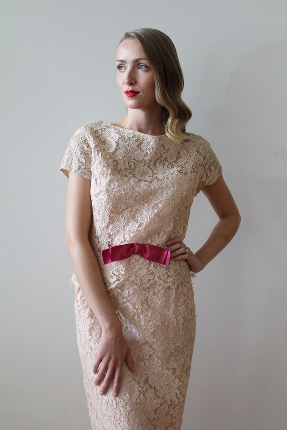 Vintage 1950's -60's Pink French Lace Party Dress… - image 5