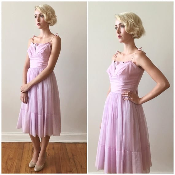 Vintage 1960s Orchid Colored Organza Party Dress b