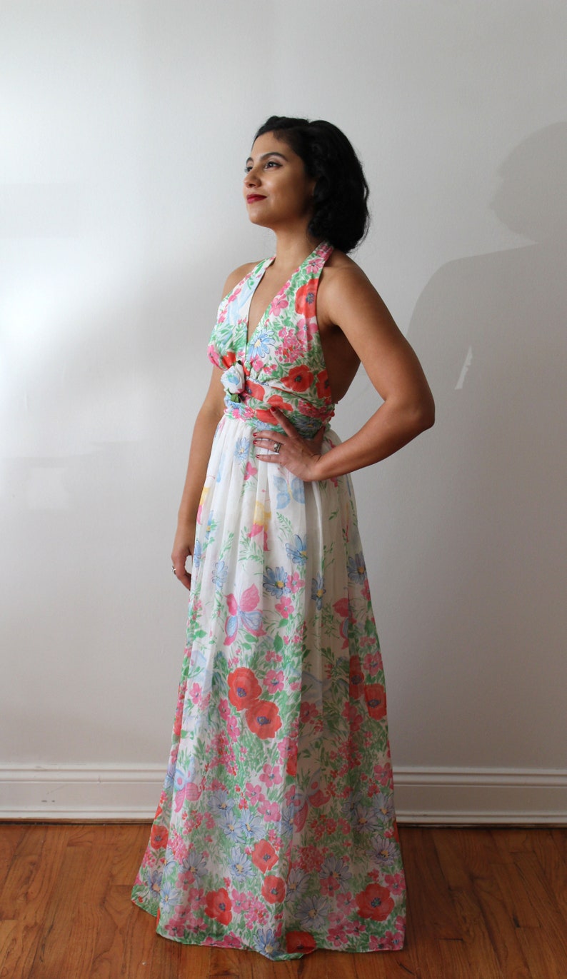 Vintage 1970s Deadstock Wildflower and Butterfly Cotton Maxi Dress image 7