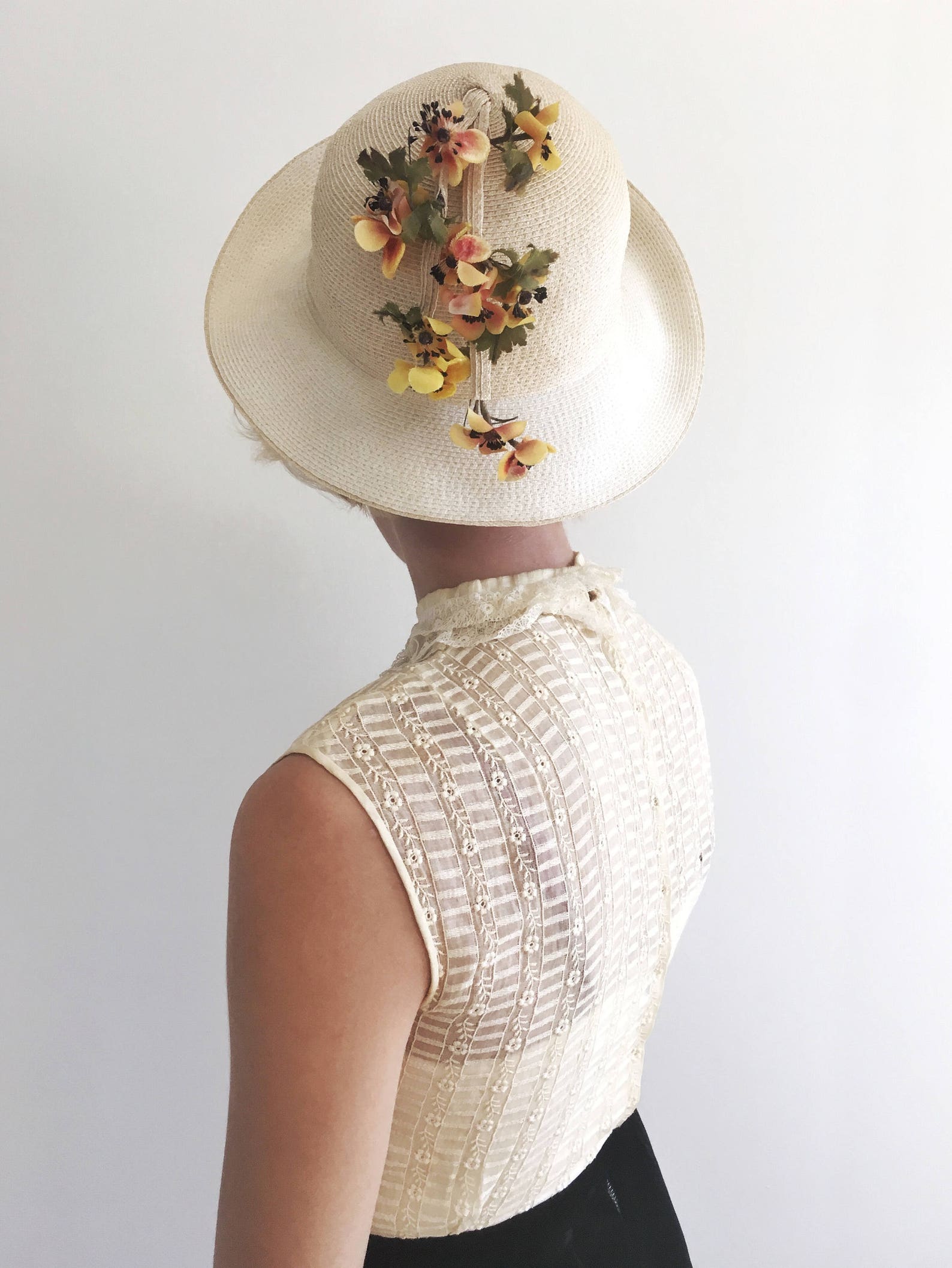 Vintage White Straw Sun Hat With Yellow Flower Details - Etsy