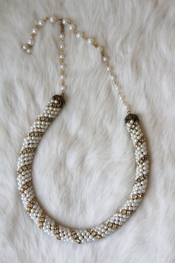 Vintage Faux Pearl and Crystal Necklace - image 6