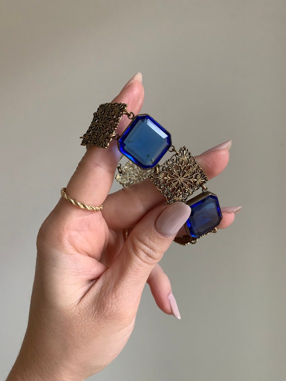 Vintage 1920s-1930s Sapphire color czech glass - … - image 8