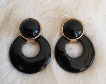 Vintage 1970's Black Marble Hoop Earrings - Unico vintage trovare, regalo per lei, occasione speciale