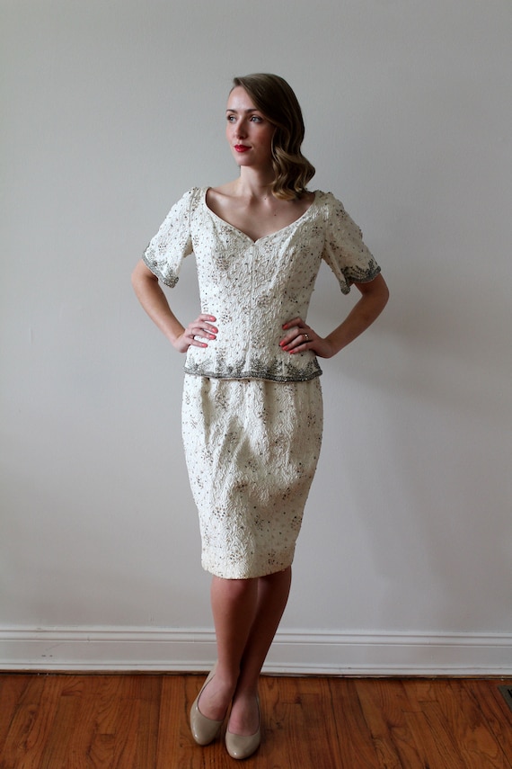 Vintage 1980s Short Sleeve Beaded Party Dress - image 2