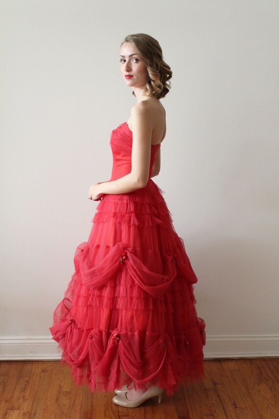 SALE | Was 415 | Vintage 1950s Red Tulle Prom Dre… - image 6