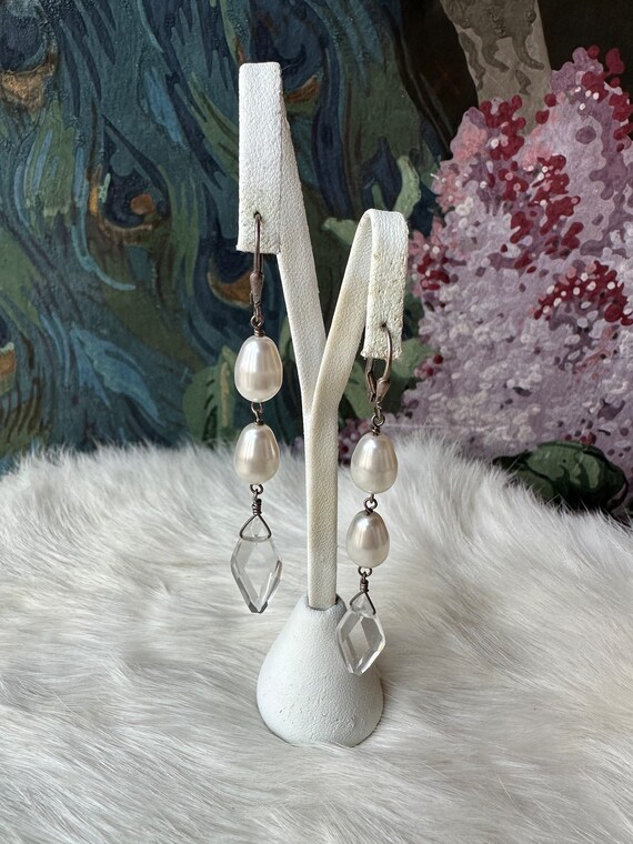 Vintage 1930s Latch Back Silver Drop Earrings wit… - image 2