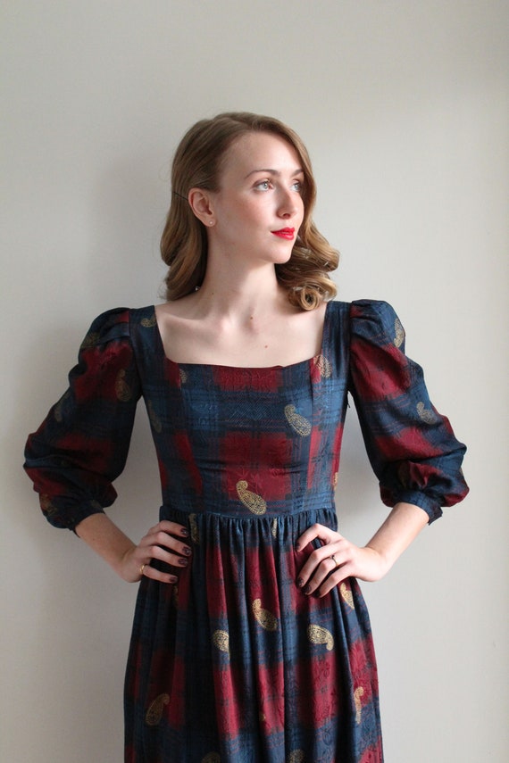 Vintage 1980's Maroon and Navy Party Dress with P… - image 8
