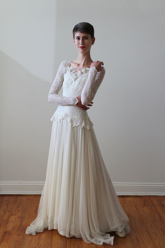 Vintage 1930s Long Sleeve Silk Lace and Chiffon W… - image 3