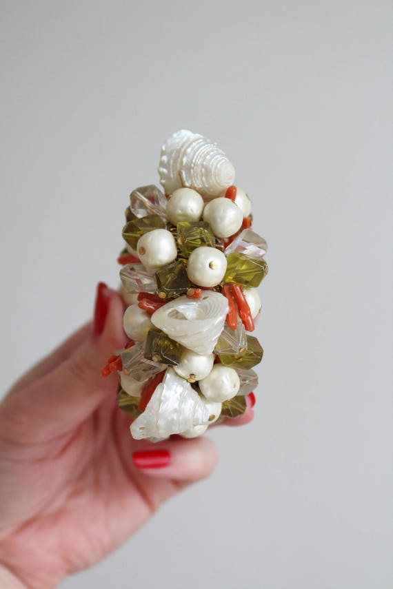 Vintage Shell Pearl Coral Bead Expandable Stateme… - image 4