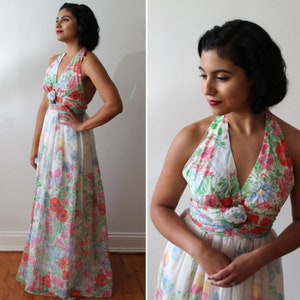 Vintage 1970s Deadstock Wildflower and Butterfly Cotton Maxi Dress image 1
