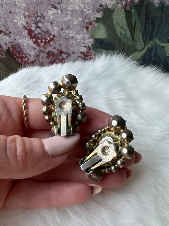 RARE Vintage Brass Mesh and Clear Stone Statement Clip Earrings Bold Vintage Clip-on Earrings | Art Deco Style | Brass  main image 3