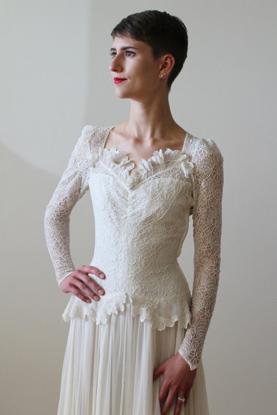 Vintage 1930s Long Sleeve Silk Lace and Chiffon W… - image 5