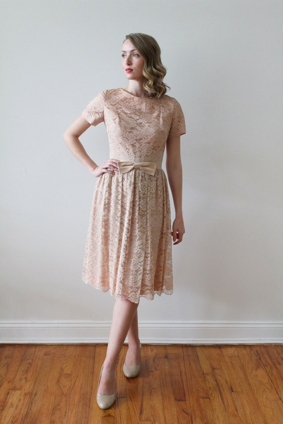 Vintage 1950s Dusty Rose Lace Party Dress With Satin Bow Detail Etsy