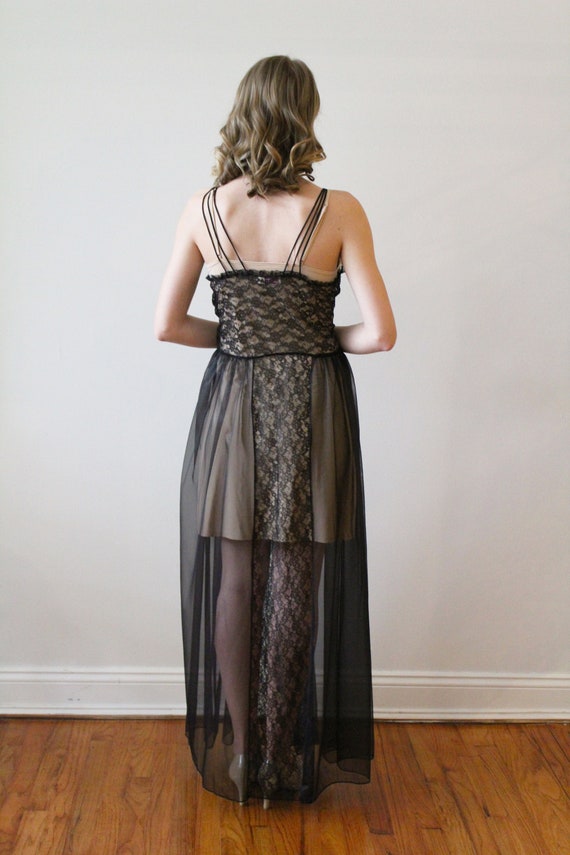 Vintage 1950s - 60s Black Lace Night Gown Peignoi… - image 10