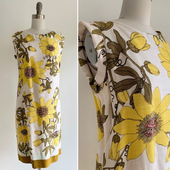 Vintage 1960s Sleeveless Bold Floral Shift Dress