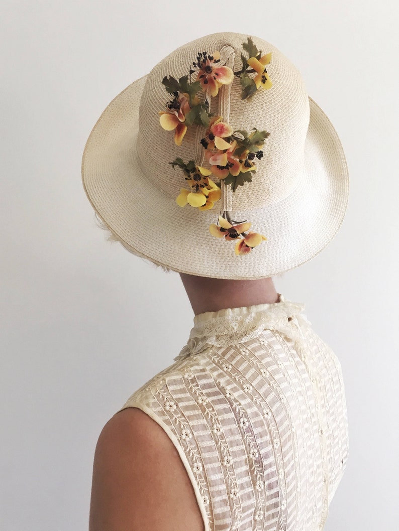 Vintage White Straw Sun Hat With Yellow Flower Details - Etsy