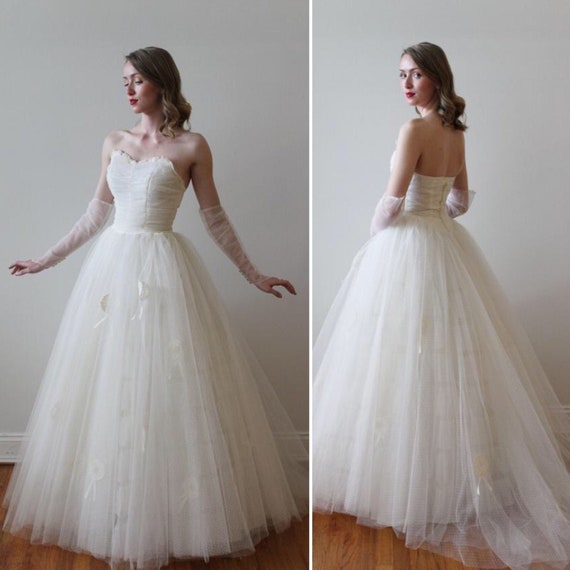 Vintage 1950s Polka Dot Strapless Ballgown Wedding Dress With Etsy