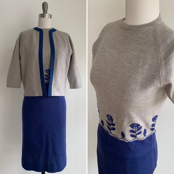 Vintage 1950's Sweater, Cardigan, Pencil Skirt Set
