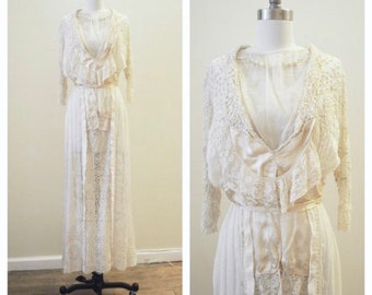 Vintage Bridal Early 1900s Edwardian Titanic Era Elaborate Hand-made Garden wedding dress