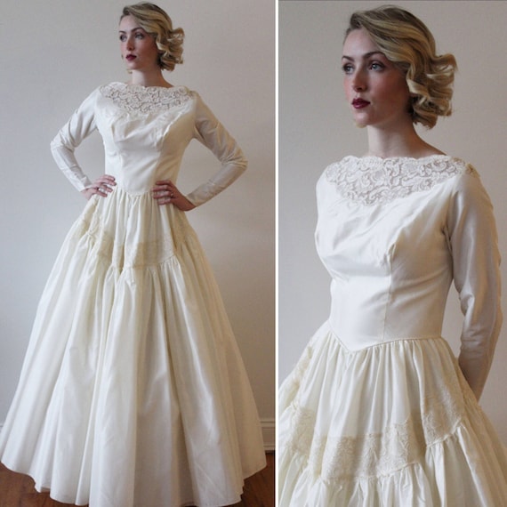 long sleeve taffeta wedding dress