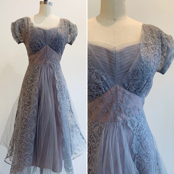Vintage 1950's Lavender tone Tulle and Lace Dress