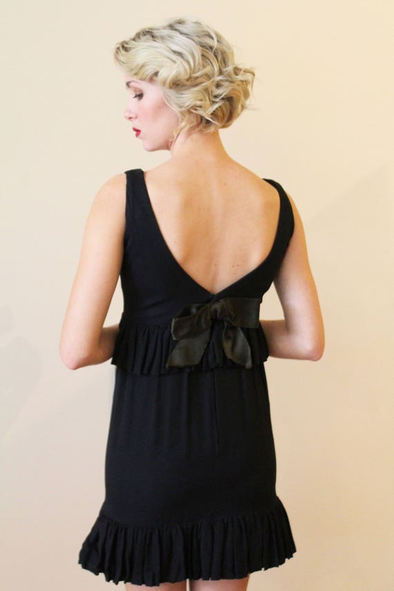 Vintage 1960s Black Mini Dress with Satin Bow Det… - image 10