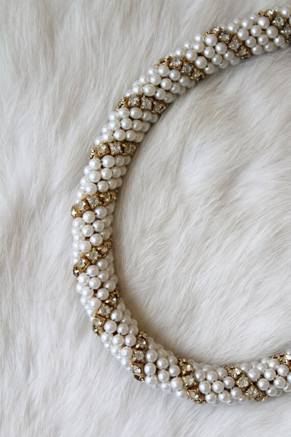 Vintage Faux Pearl and Crystal Necklace - image 8