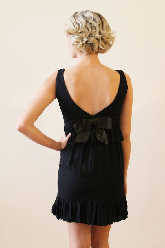 Vintage 1960s Black Mini Dress with Satin Bow Det… - image 8
