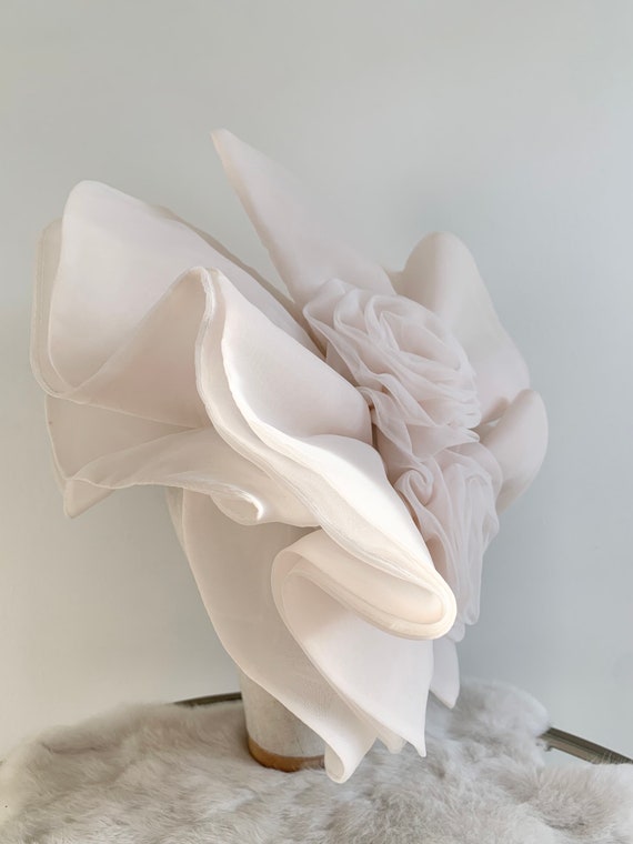 Vintage 1980s-90s Blush Organza Floral Fascinator… - image 5