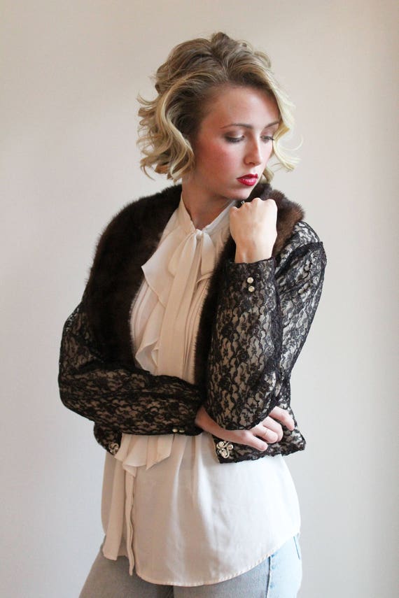 Vintage Bridal Ivory wool blend sweater with blac… - image 2