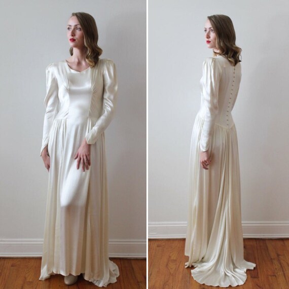 long sleeve satin wedding gown