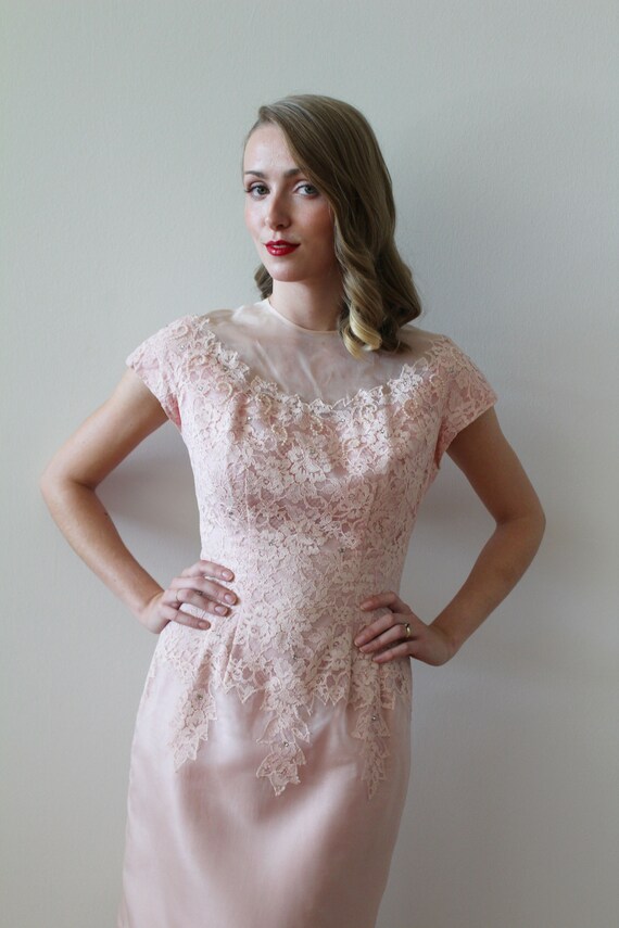 Vintage 1950's Short Sleeve Pink Party Dress with… - image 5