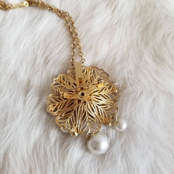 Vintage 1960s AB Crystal, Faux pearl, gold tone f… - image 5