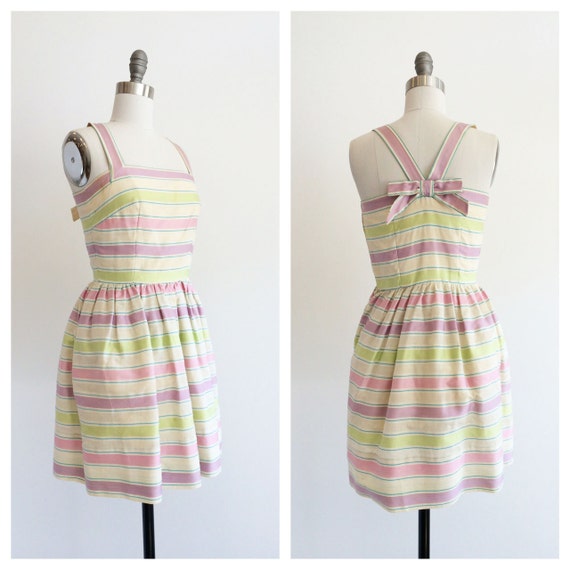 Vintage 1960's Green and Lilac Pastel Party Dress