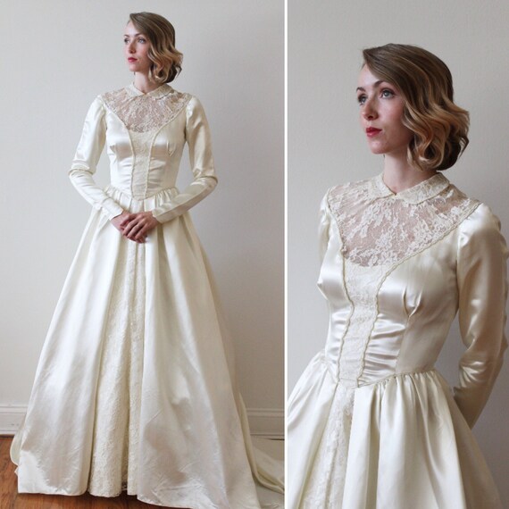 On Hold Vintage 1940s Slipper Satin Long Sleeved Wedding Etsy