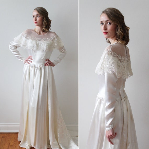 Vintage 1940s Satin Wedding Dress With ...