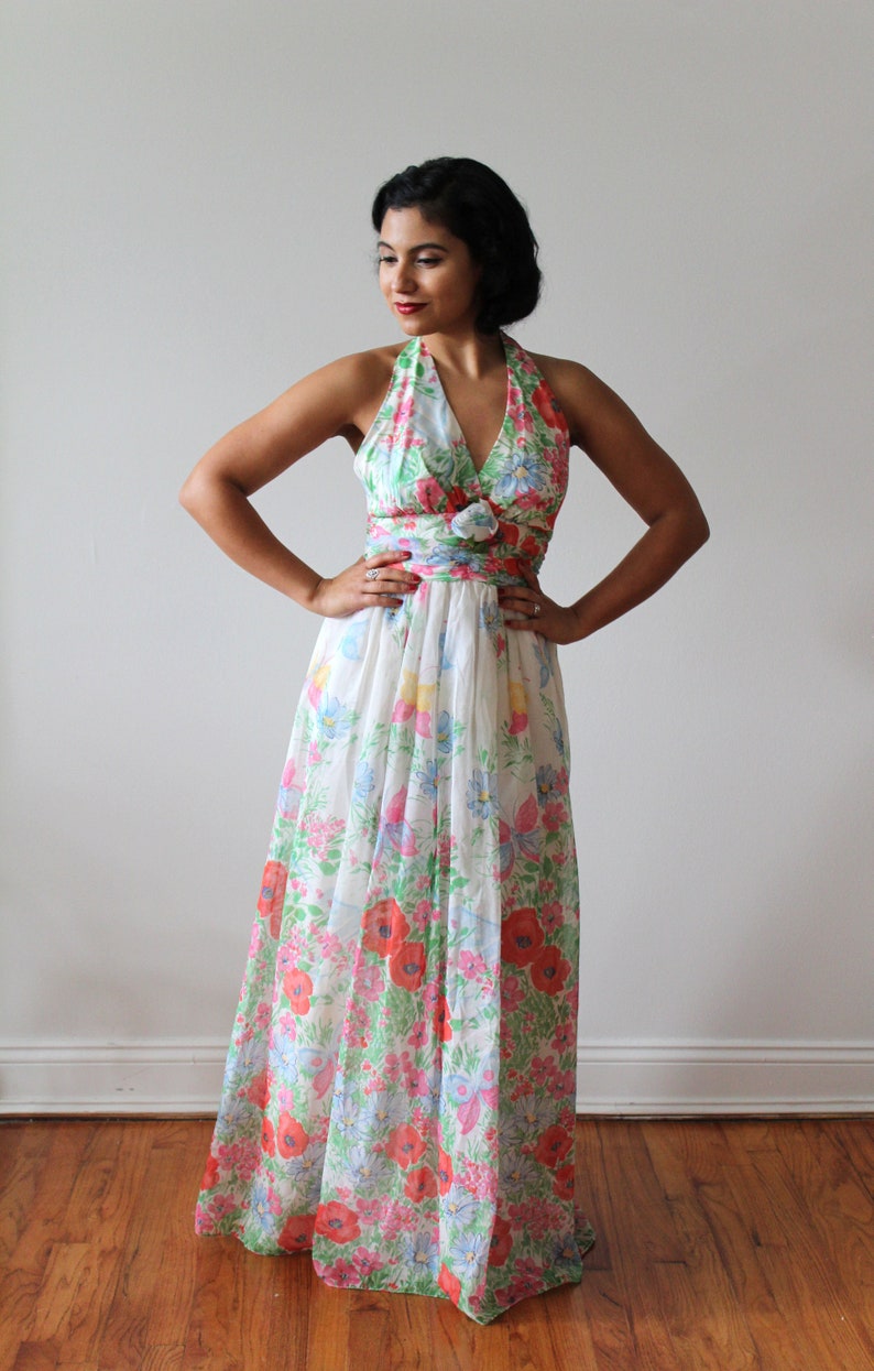 Vintage 1970s Deadstock Wildflower and Butterfly Cotton Maxi Dress image 2