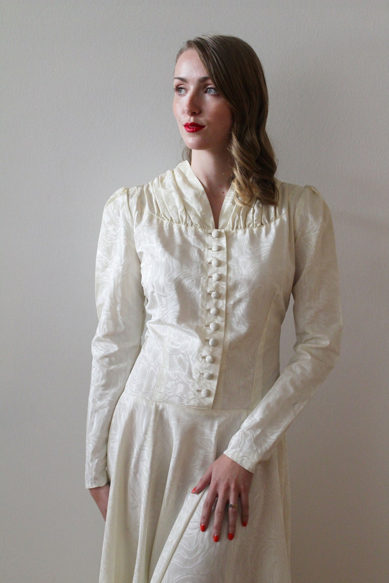 Vintage 1940's Moiré Taffeta Long Sleeve Wedding Dress | Etsy