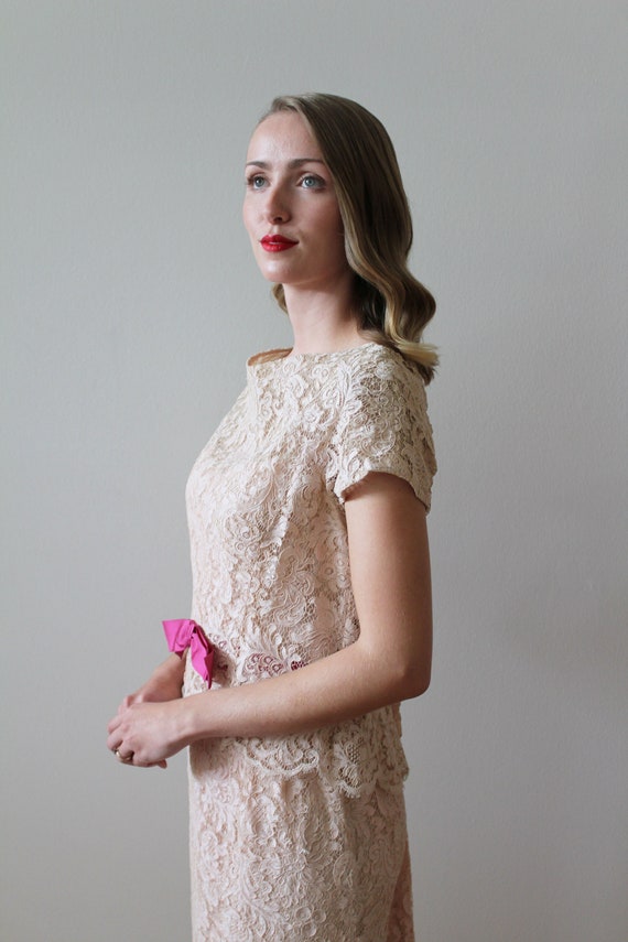 Vintage 1950's -60's Pink French Lace Party Dress… - image 8