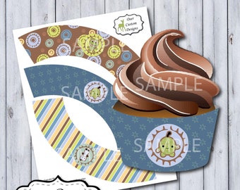 Peek A Boo Monster Cupcake Wrapper | 3 Cupcake Liners per Sheet | Monster Nursery | DIY Printable | Personal Use Only | Instant Download