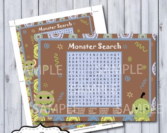 Peek A Boo Monster Word Search Shower Game | Peek A Boo Monster Nursery by Cocalo | DIY Printable | Personal Use Only | Instant Download