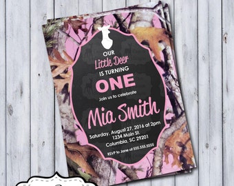 Deer Hunting Birthday Invitation | Pink Camo Birthday Invite | Deer Hunting Party | Deer Birthday | Girl Birthday | Chalkboard Birthday