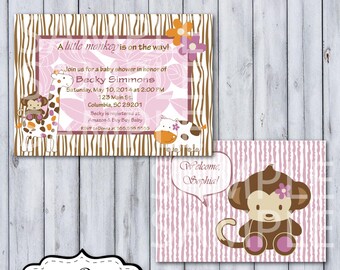 Jacana Baby Shower Invitation | Jacana Nursery by Cocalo | Printable or Printed | Jungle Safari Monkey Hippo Giraffe Girl Nursery Invite